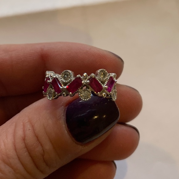 EFFY - 14k White Gold - Pink Sapphire & Diamond Ring - Picture 2 of 6